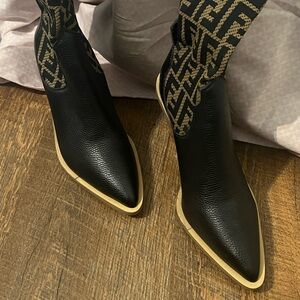 Fendi Black and Tan Heeled Boots